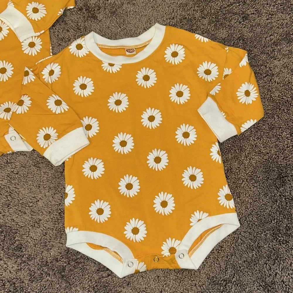 2T and 12m matching daisy flower sister romper set